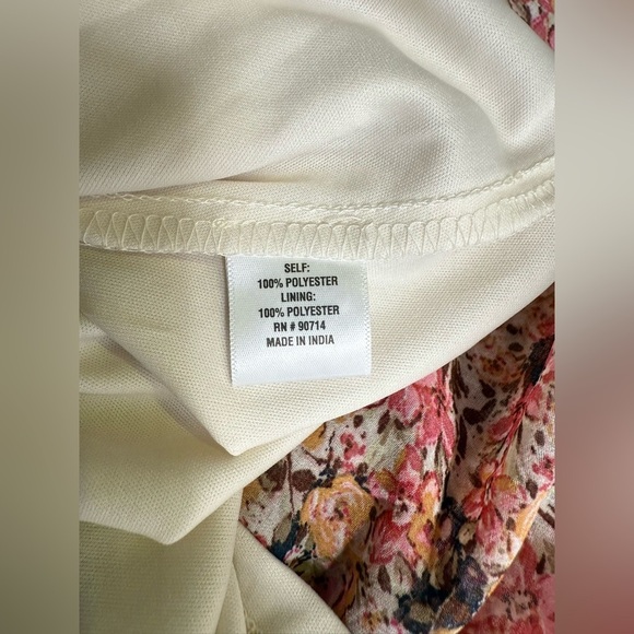 MSK Cream and pink floral elastic waist midi dress size MP - Picture 2 of 16